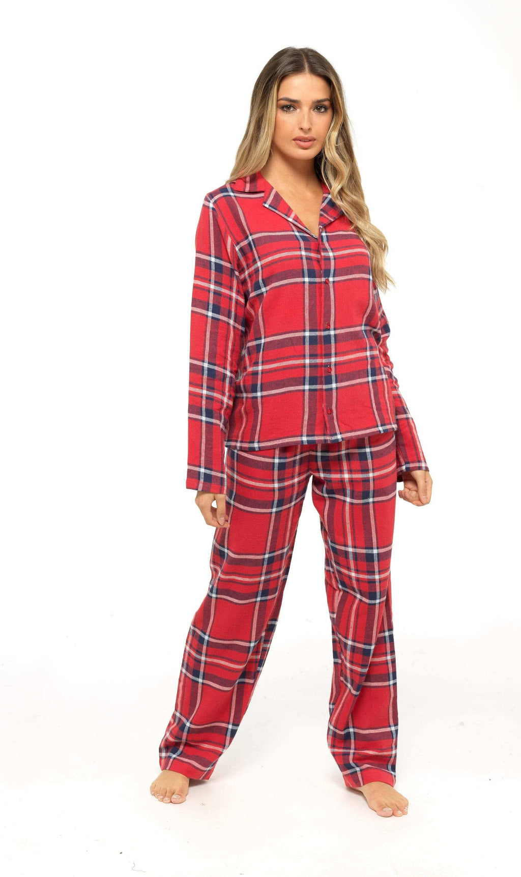 Daisy Dreamer Womens Flannelette Check Pyjama Set Soft Brushed Cotton Easy Care Super Soft Cosy Sleepwear