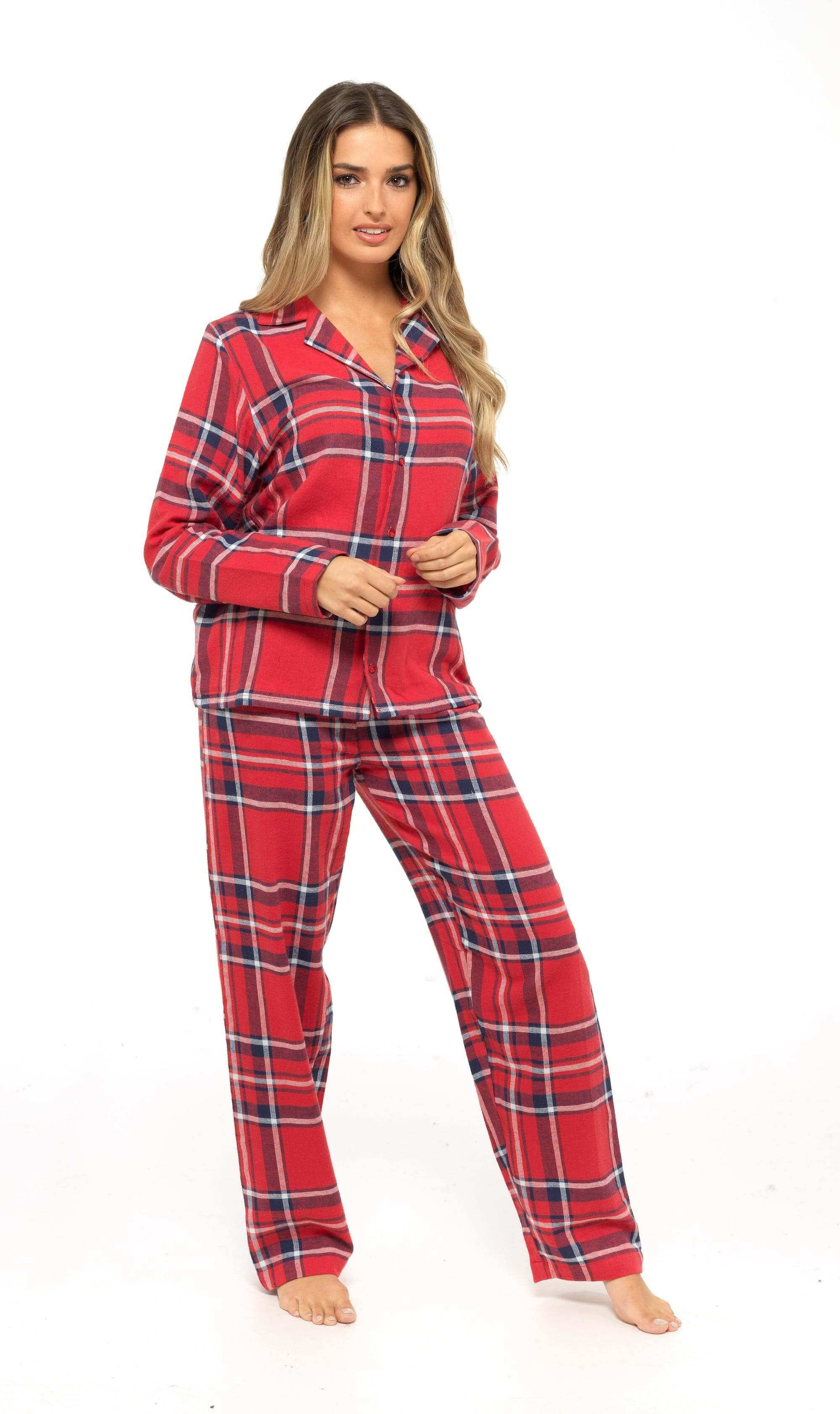 Daisy Dreamer Womens Flannelette Check Pyjama Set Soft Brushed Cotton Easy Care Super Soft Cosy Sleepwear