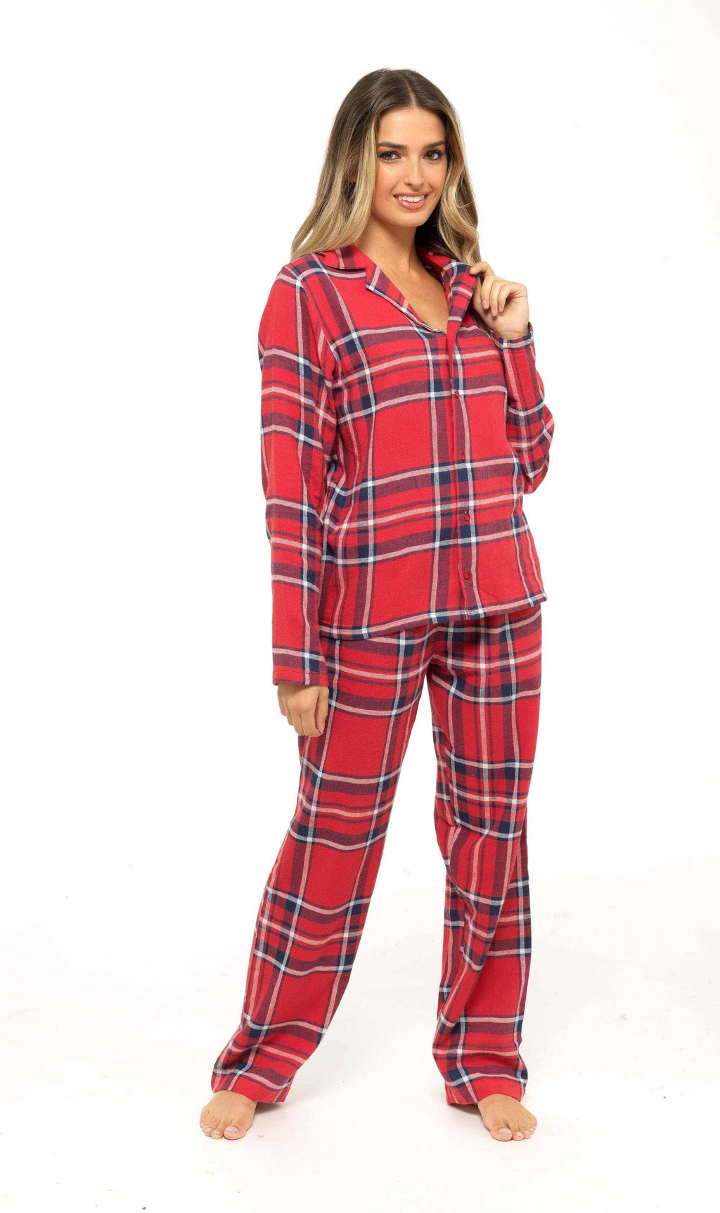 Daisy Dreamer Womens Flannelette Check Pyjama Set Soft Brushed Cotton Easy Care Super Soft Cosy Sleepwear