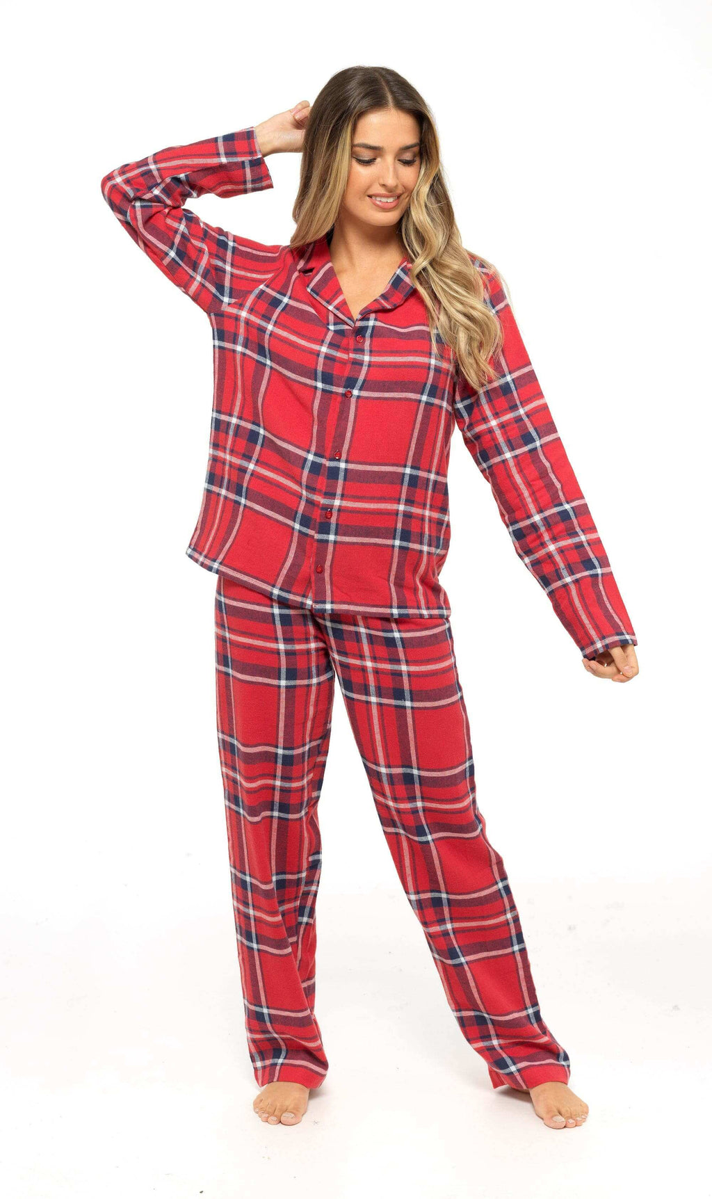 Daisy Dreamer Womens Flannelette Check Pyjama Set Soft Brushed Cotton Easy Care Super Soft Cosy Sleepwear