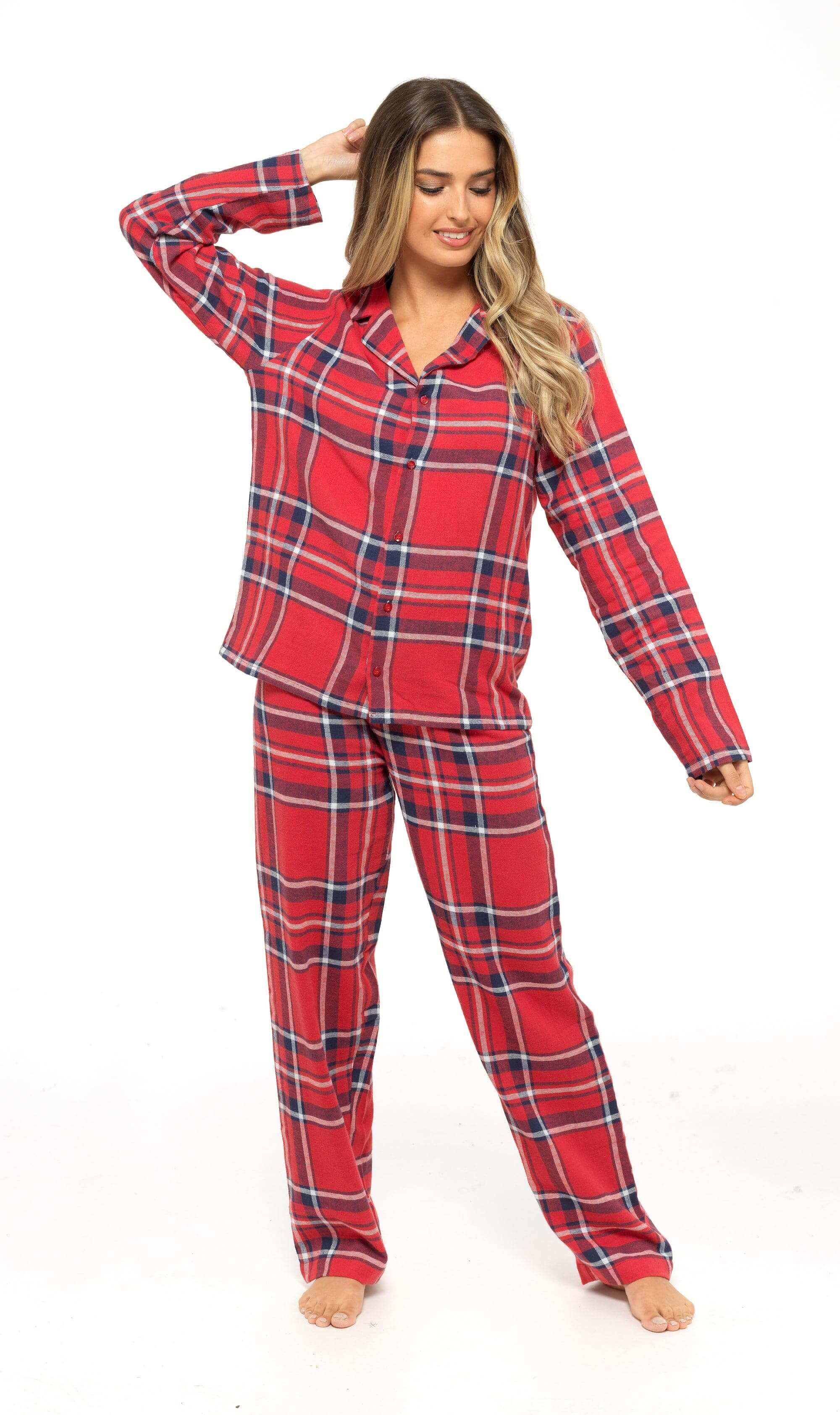 Daisy Dreamer Womens Flannelette Check Pyjama Set Soft Brushed Cotton Easy Care Super Soft Cosy Sleepwear