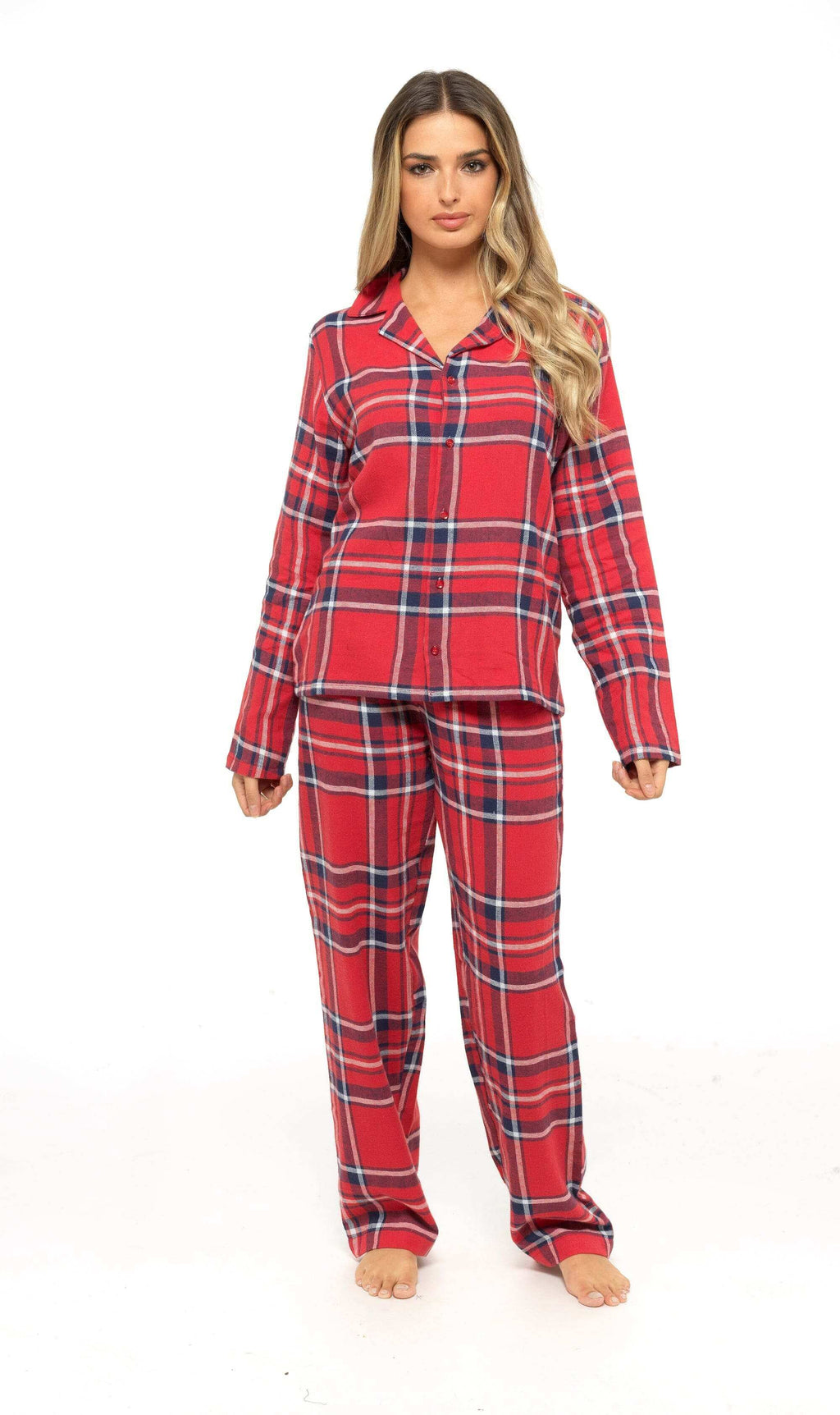 Daisy Dreamer Womens Flannelette Check Pyjama Set Soft Brushed Cotton Easy Care Super Soft Cosy Sleepwear