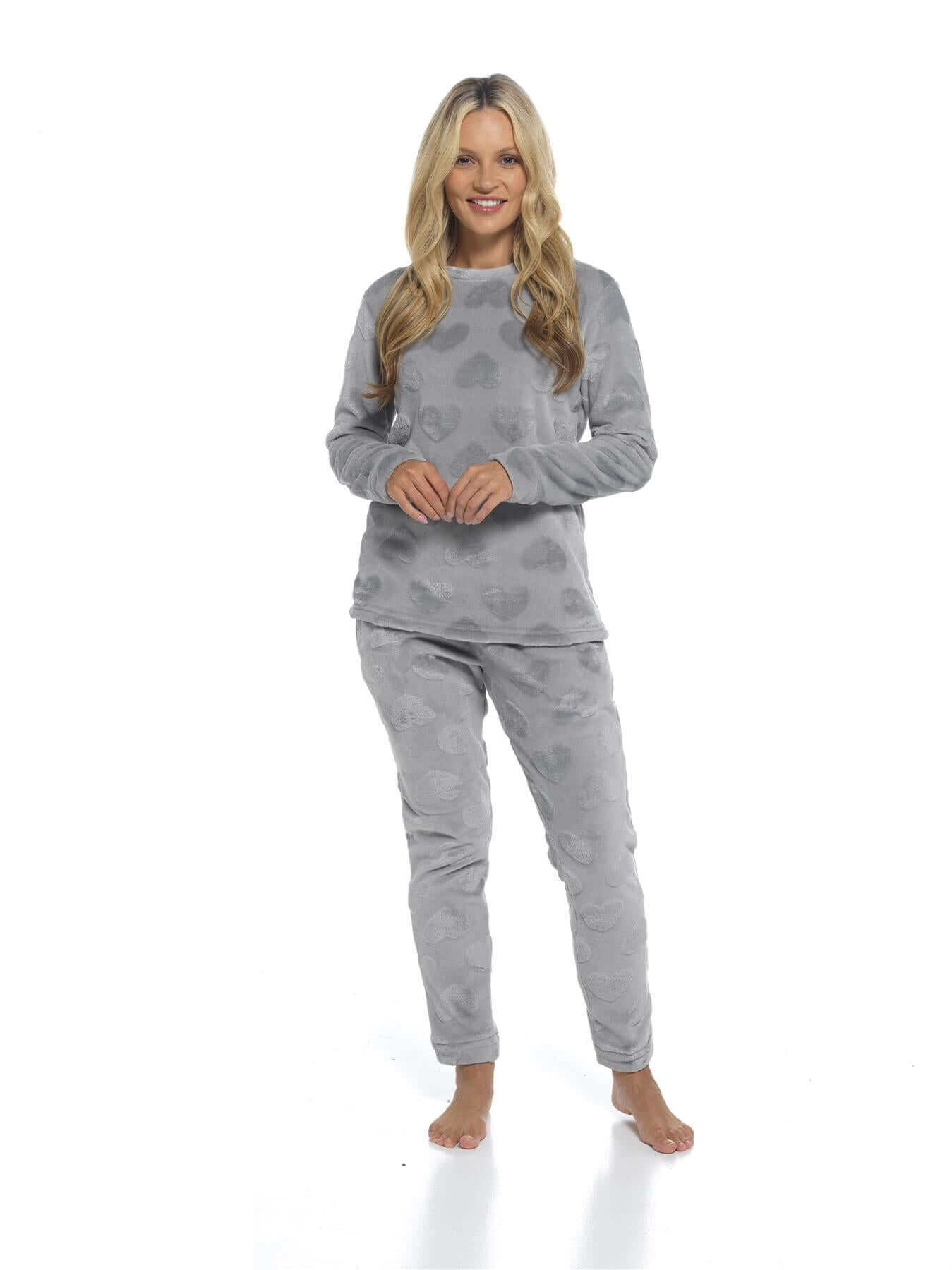 Daisy Dreamer Women's Heart Fleece Pyjamas Set Plush Loungewear Top And Pants Teddy