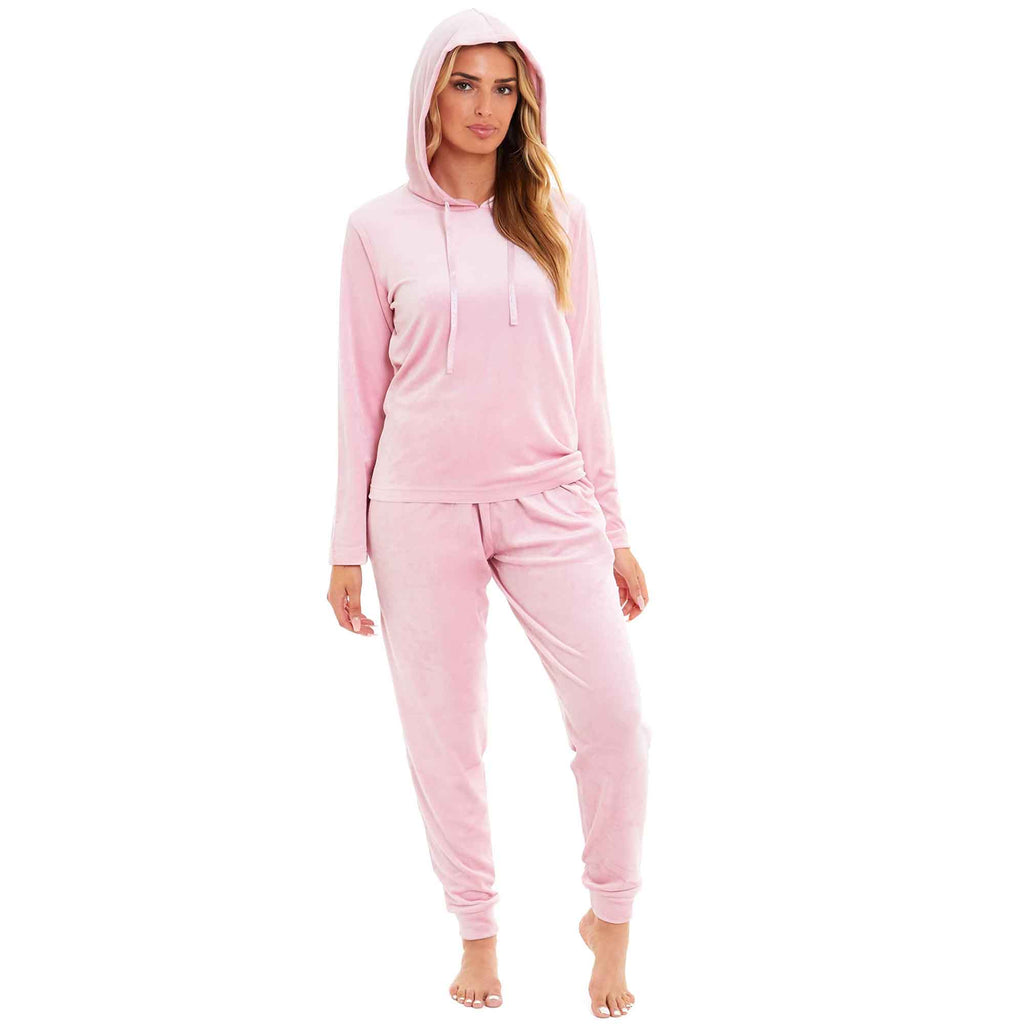 Daisy Dreamer Women's Velour Hooded Pyjama Set Pink Grey Super Soft Fleece Loungewear