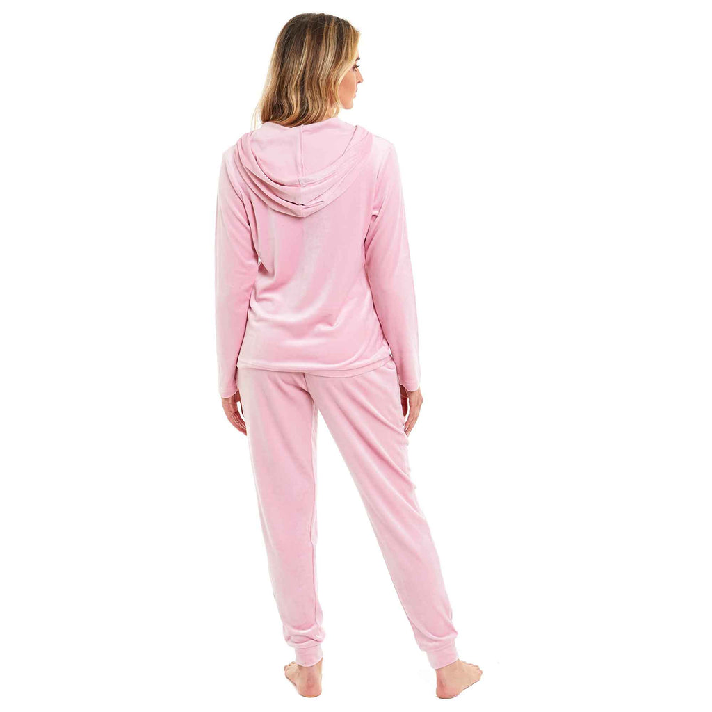 Daisy Dreamer Women's Velour Hooded Pyjama Set Pink Grey Super Soft Fleece Loungewear