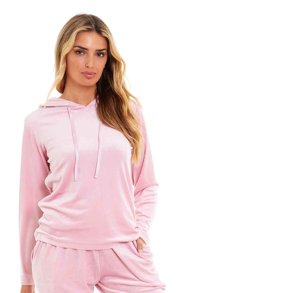 Daisy Dreamer Women's Velour Hooded Pyjama Set Pink Grey Super Soft Fleece Loungewear