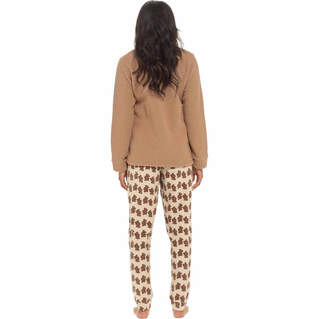 Daisy Dreamer Women's Teddy Bear Fleece Pyjama Set Long Sleeve Top Patterned Elastic