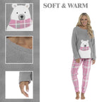 Daisy Dreamer Womens Fleece Pyjama Set Ultra Soft Polar Bear Print Cosy Winter Easy-Care Cotton Rich Sleep Set