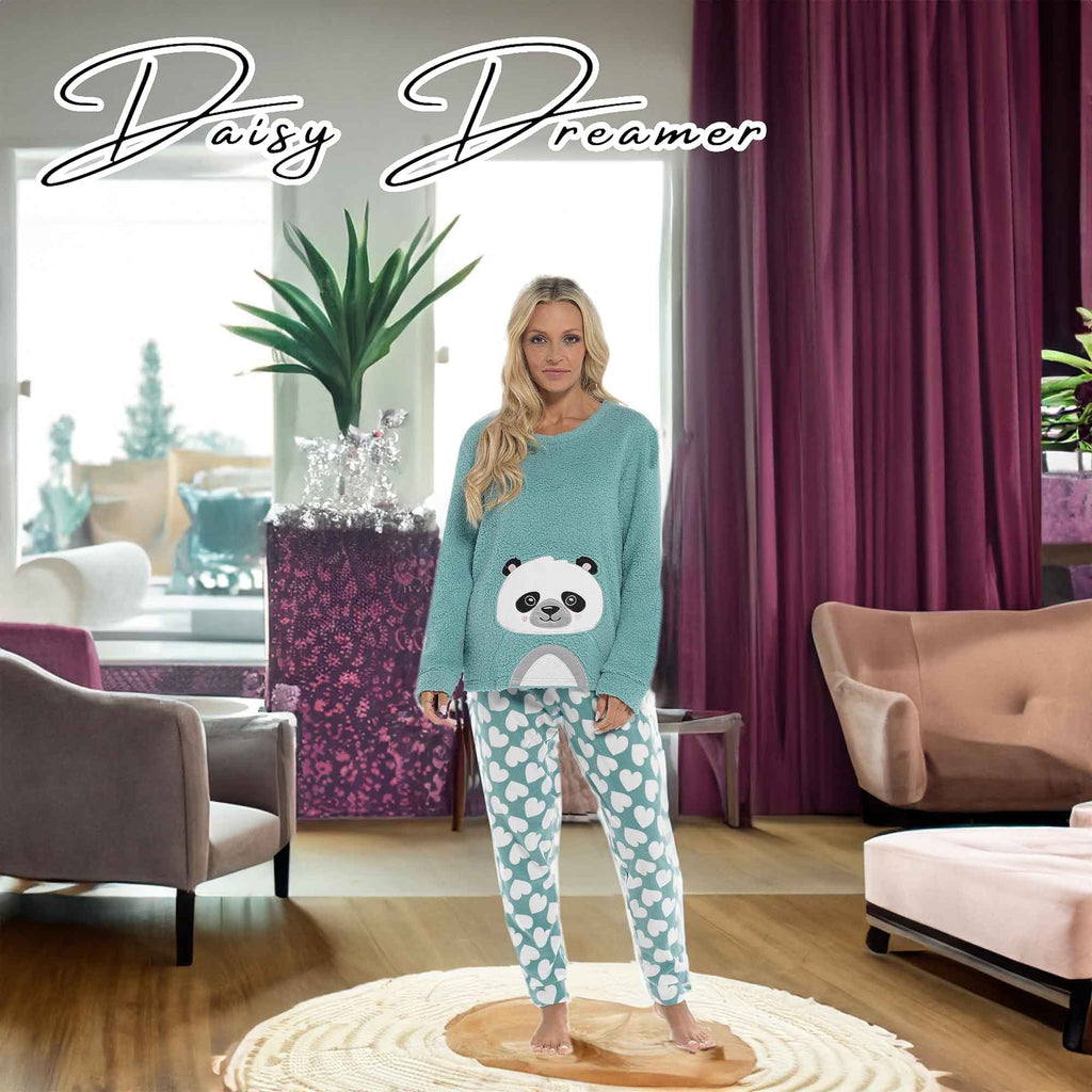 Daisy Dreamer Panda Ultra Soft Snuggle Fleece Pyjama Set For Women Cosy Winter Cosy Cotton Rich Nightwear Set
