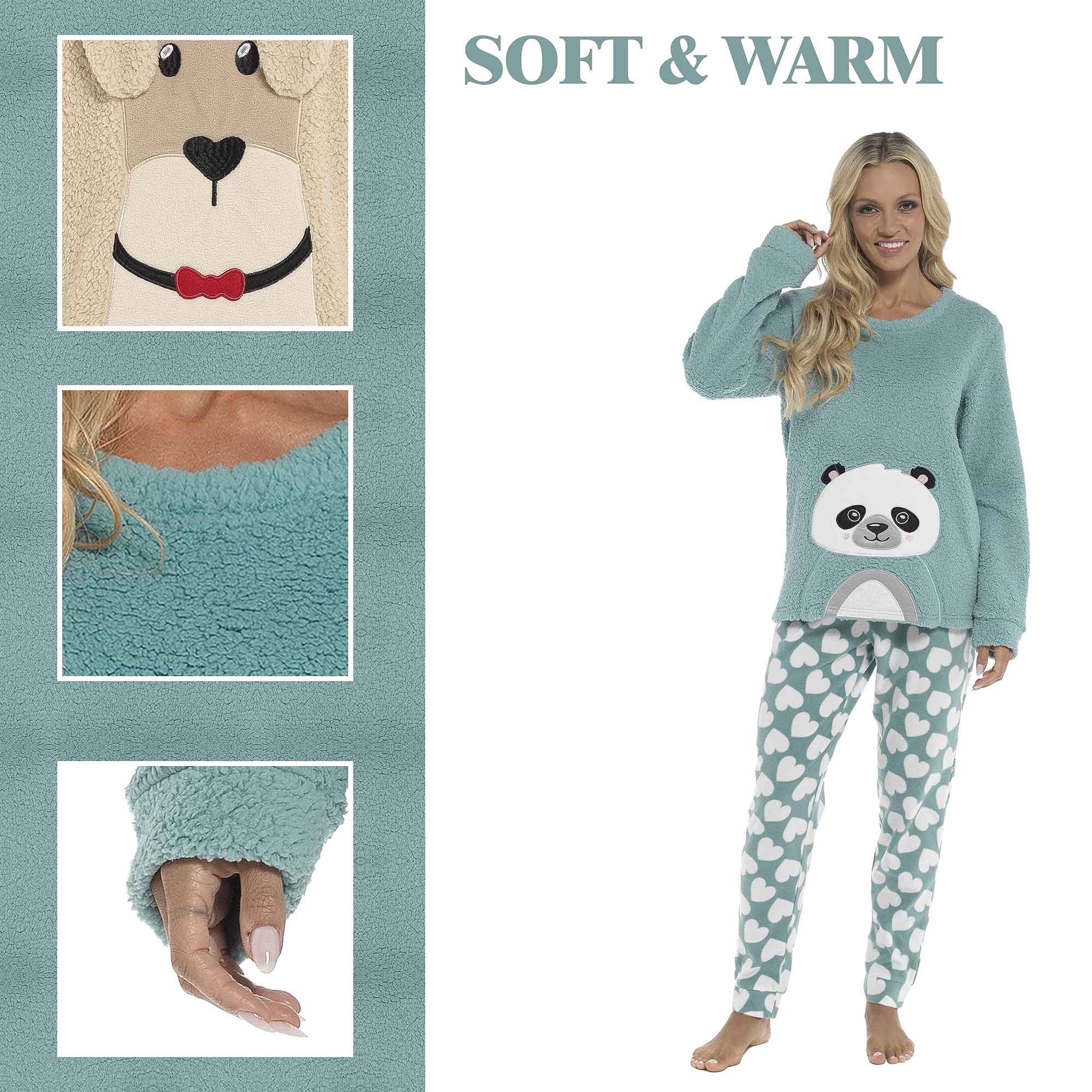 Daisy Dreamer Panda Ultra Soft Snuggle Fleece Pyjama Set For Women Cosy Winter Cosy Cotton Rich Nightwear Set