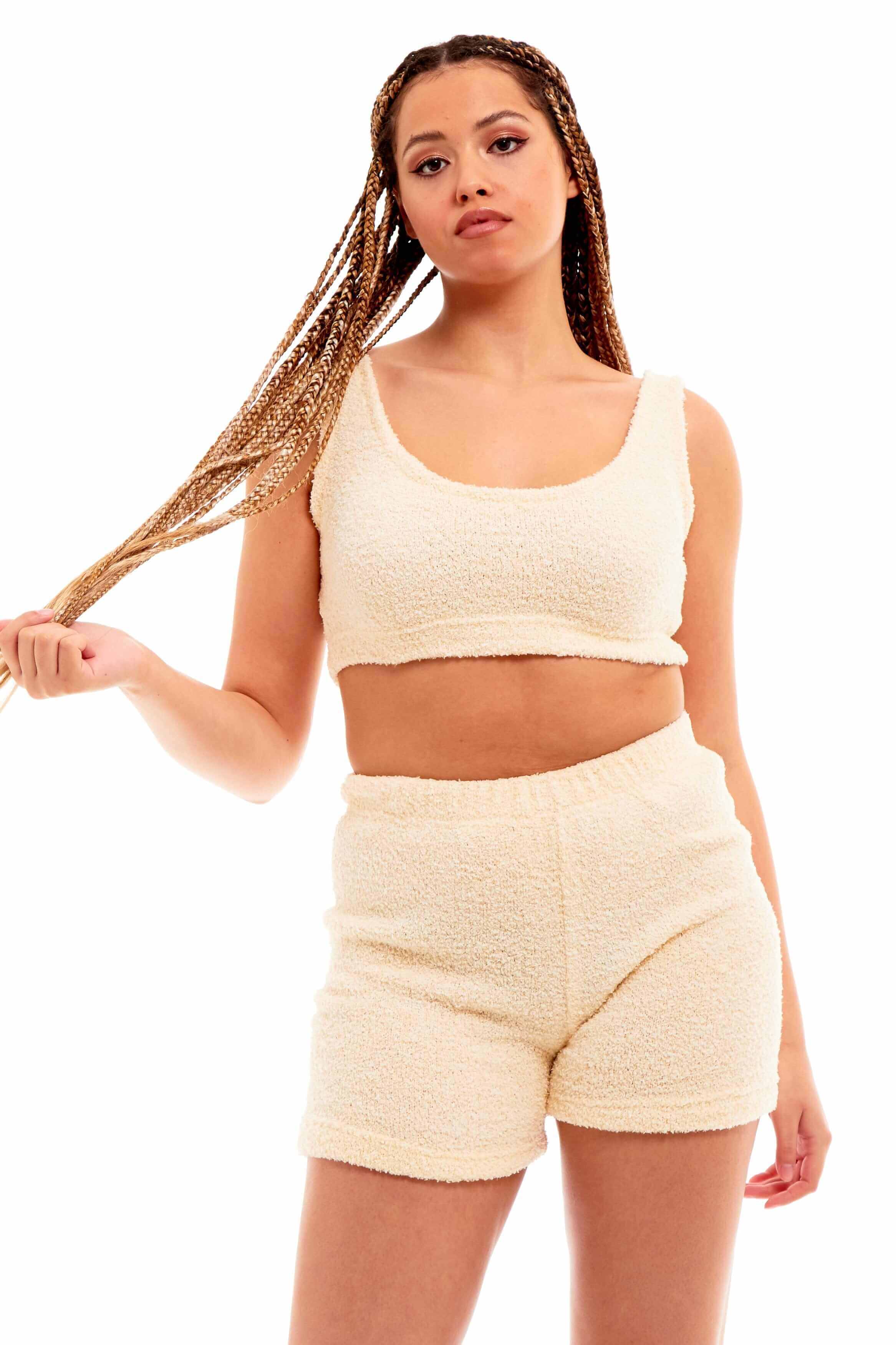 Daisy Dreamer Womens Teddy Fleece Crop Top And Shorts Pyjama Loungewear Set Ultra Soft