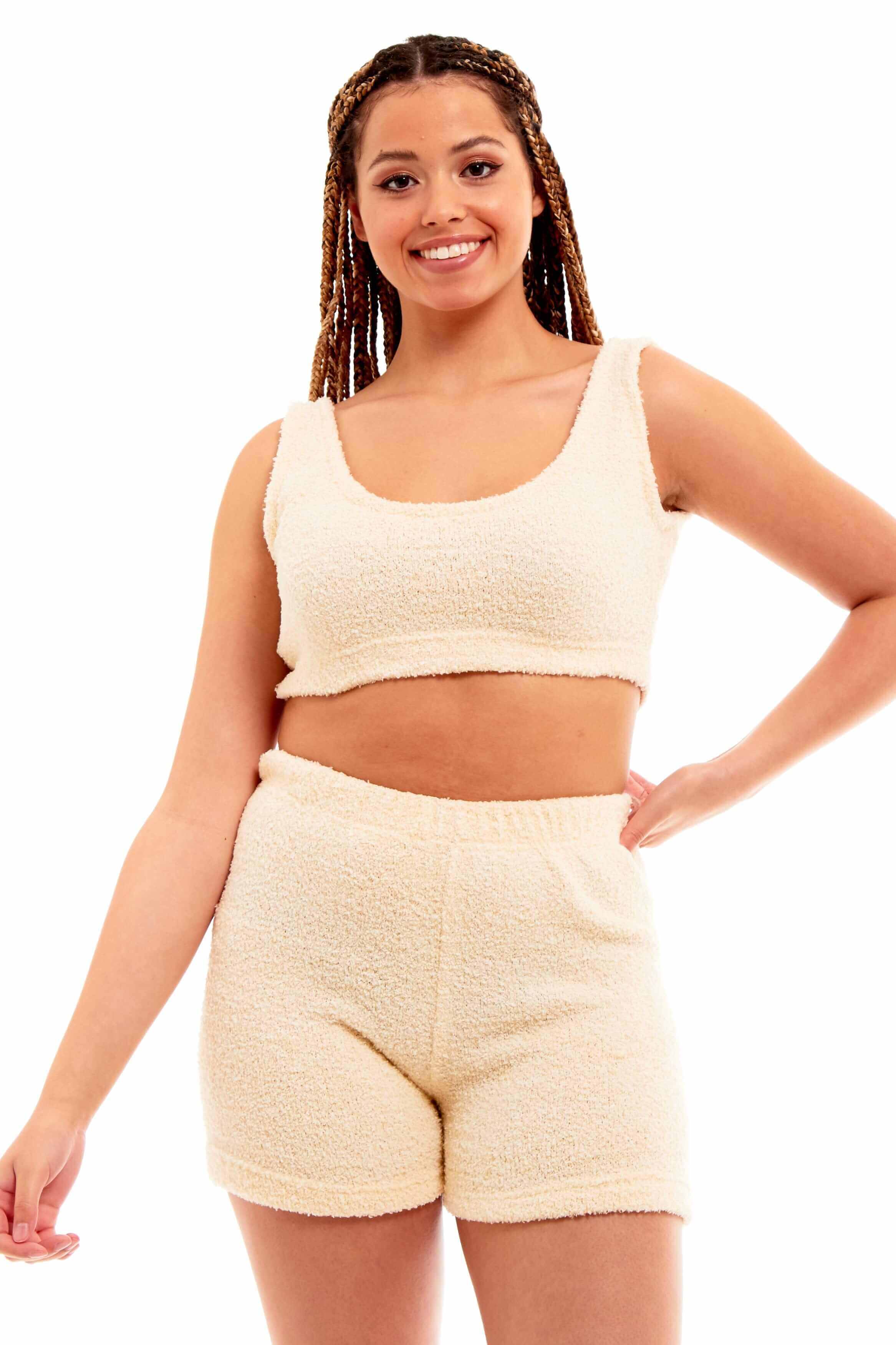 Daisy Dreamer Womens Teddy Fleece Crop Top And Shorts Pyjama Loungewear Set Ultra Soft