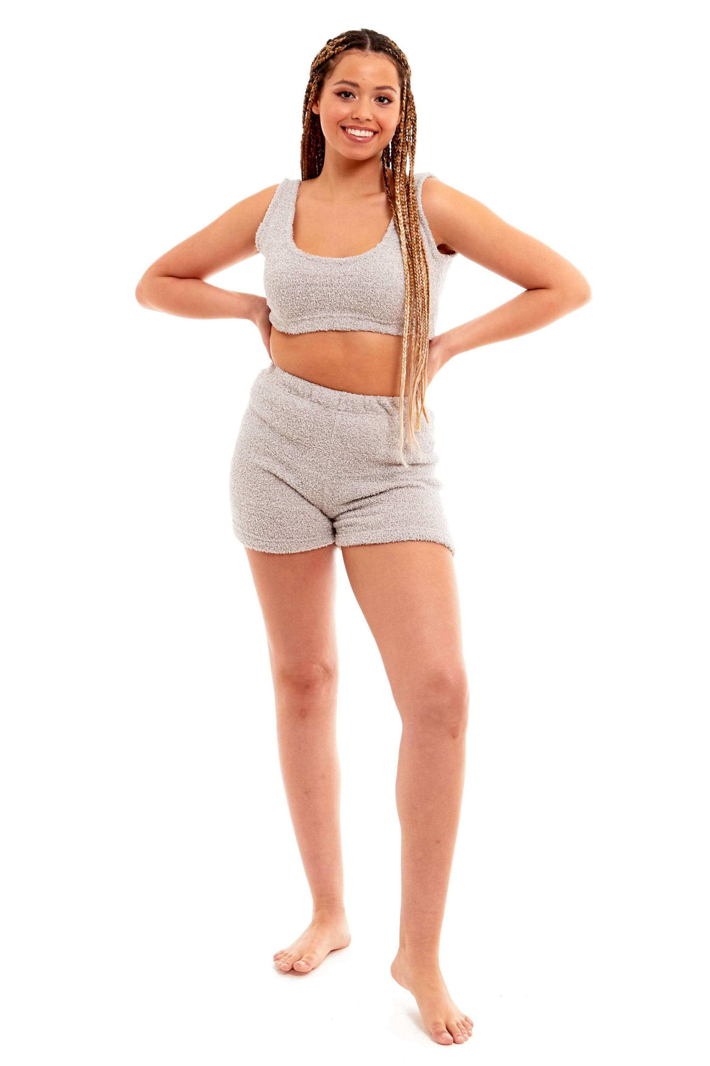 Daisy Dreamer Womens Teddy Fleece Crop Top And Shorts Pyjama Loungewear Set Ultra Soft